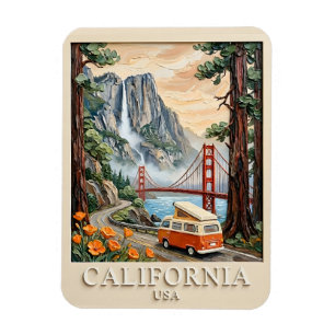 California Road Trip Vintage 3D Textured Landscape Magnet