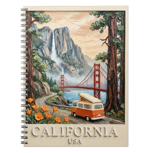 California Road Trip Vintage 3D Textured Landscape Notebook