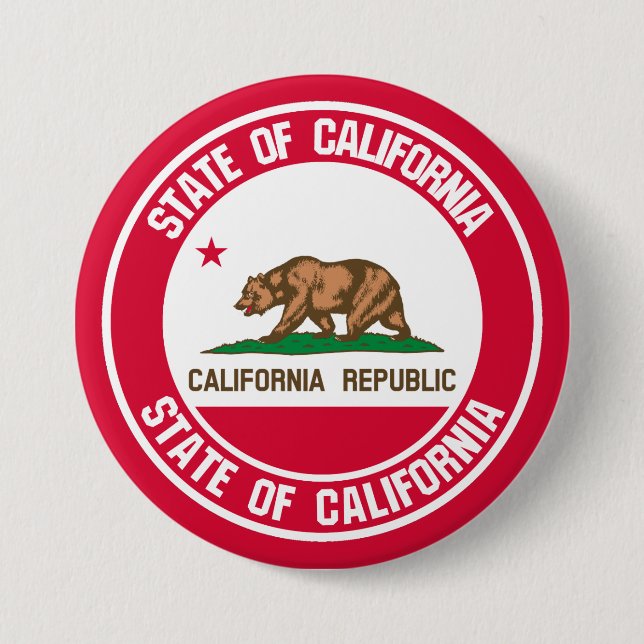 California Round Emblem 3 Inch Round Button (Front)