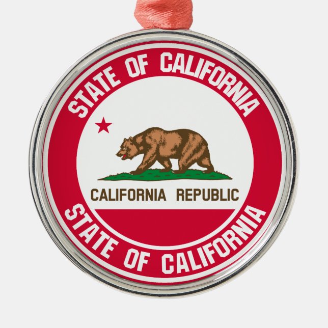 California Round Emblem Metal Ornament (Front)