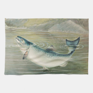 California Salmon by S.A. Kilbourne, Vintage Fish Kitchen Towel