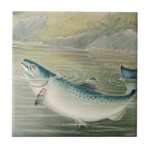 California Salmon by S.A. Kilbourne, Vintage Fish Tile