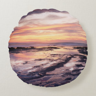 California, San Diego, Sunset Cliffs, Sunset 1 Round Pillow