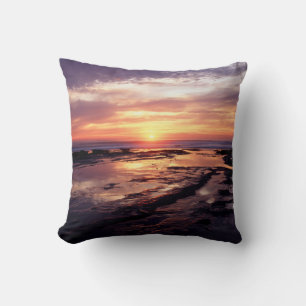 California, San Diego, Sunset Cliffs, Sunset 3 Throw Pillow