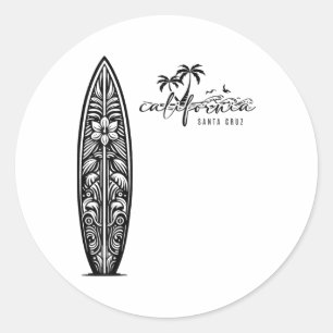 California Santa Cruz, Surfing Surfboard Ckprint  Classic Round Sticker