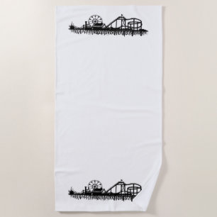 California Santa Monica CA Iconic Pier Silhouette Beach Towel