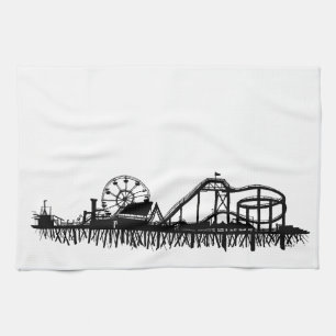 California Santa Monica CA Iconic Pier Silhouette Kitchen Towel