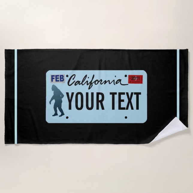 California Sasquatch License Plate Beach Towel (Front)