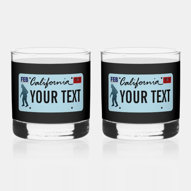California Sasquatch License Plate Whiskey Glass (Front)