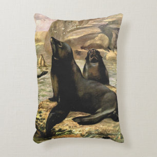 California Sea Lions by CE Swan, Vintage Animals Accent Pillow