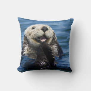 California Sea Otter Enhydra lutris) grooms Throw Pillow