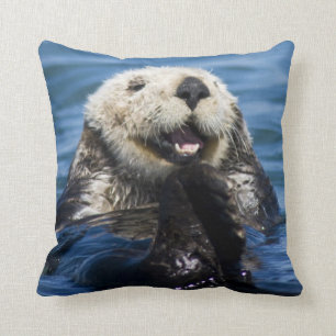 California Sea Otter Enhydra lutris) grooms Throw Pillow