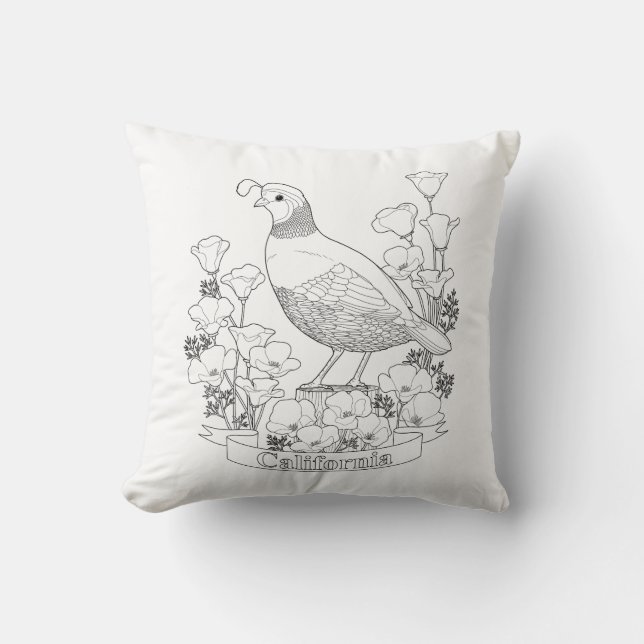 California State Bird and Flower Colouring Page Throw Pillow (Front)