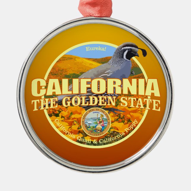 California State Bird & Flower Metal Ornament (Front)