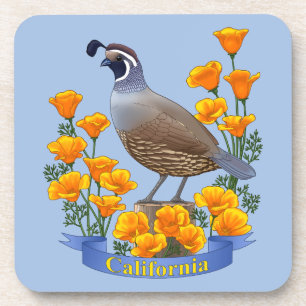 California State Bird Quail & Golden Poppy Coaster