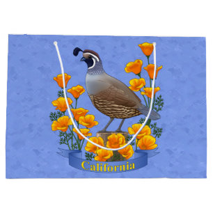 California State Bird Quail & Golden Poppy Large Gift Bag