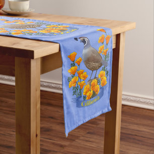 California State Bird Quail & Golden Poppy Long Table Runner
