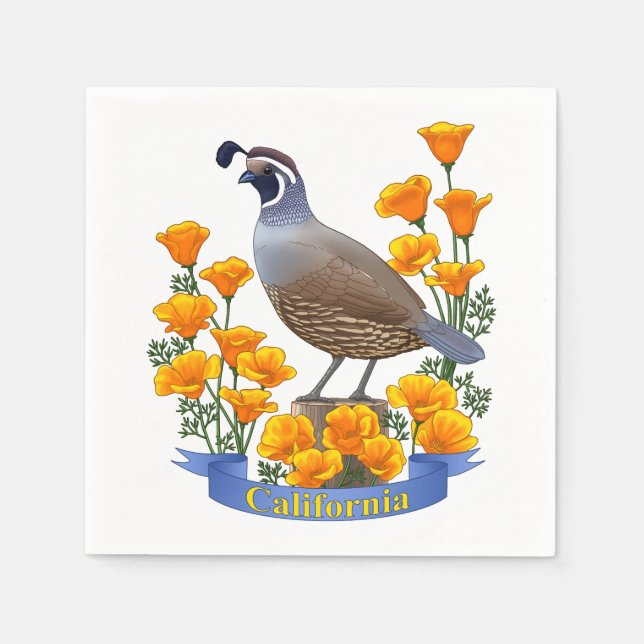 California State Bird Quail & Golden Poppy Napkin (Front)
