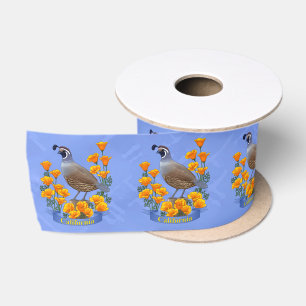 California State Bird Quail & Golden Poppy Satin Ribbon