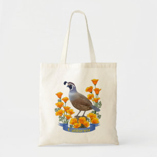 California State Bird Quail & Golden Poppy Tote Bag