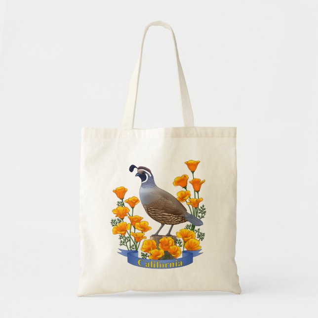 California State Bird Quail & Golden Poppy Tote Bag (Front)