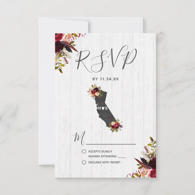 California State Destination Rustic Wedding RSVP (Front)