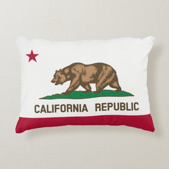 California State Flag Grizzly Bear Decorative Pillow (Front)