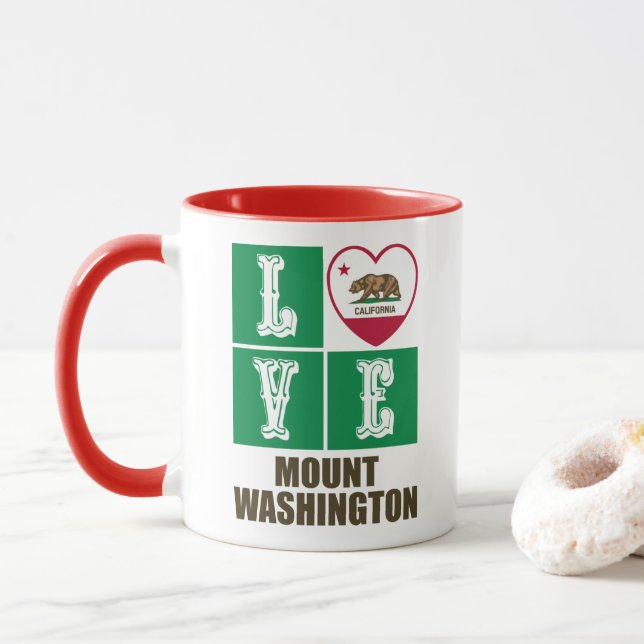 California State Flag Heart Love Mount Washington Mug (With Donut)