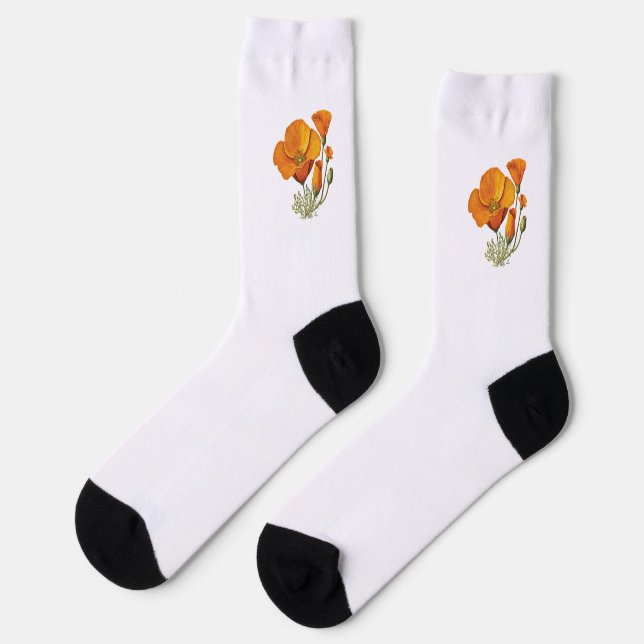 California State Flower Orange Poppy Crew Socks (Left)