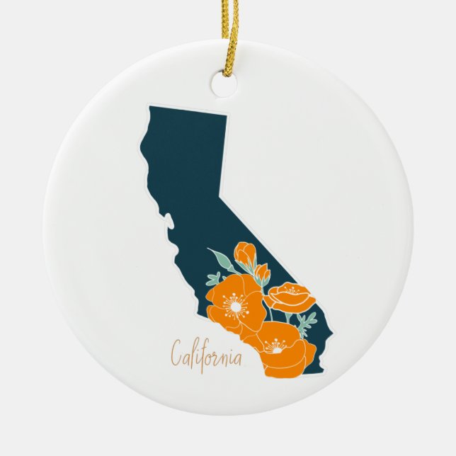 California State Flower Poppy Silhouette Floral Ceramic Ornament (Front)