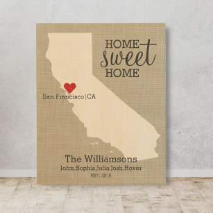 California State Love Custom Family Name Establish Wood Wall Art