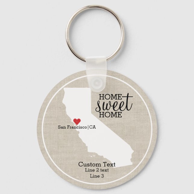 California State Love Home Sweet Home Custom Map Keychain (Front)