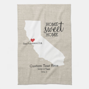 California State Love Home Sweet Home Custom Map Kitchen Towel