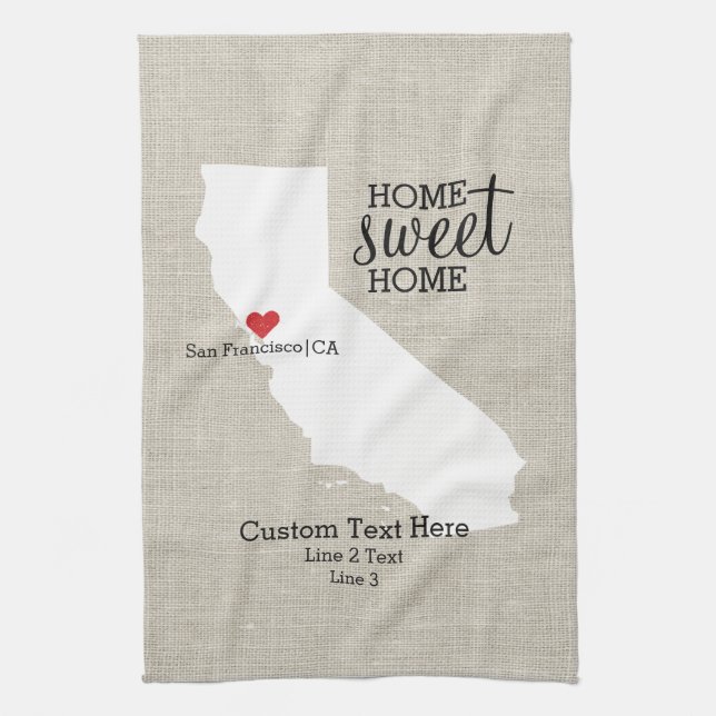 California State Love Home Sweet Home Custom Map Kitchen Towel (Vertical)