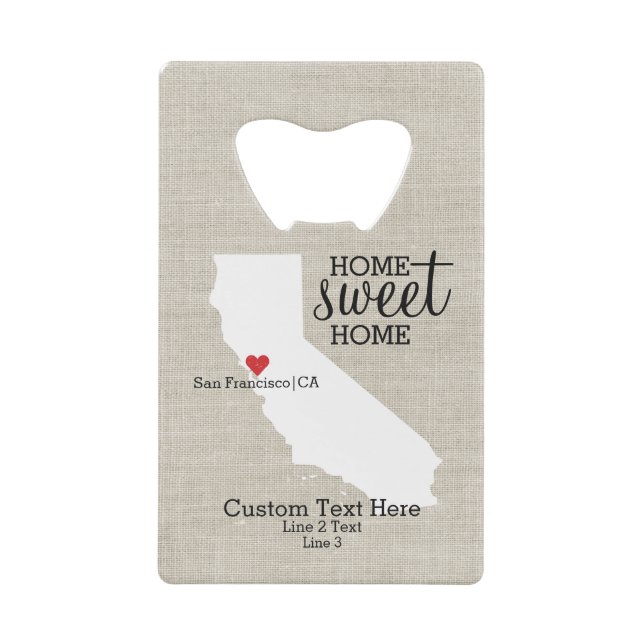 California State Love Home Sweet Home Custom Map Wallet Bottle Opener (Front)