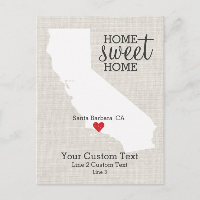 California State Love Map Home Sweet Home Custom Announcement Postcard (Front)