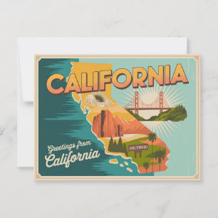 California state map illustrated postcard