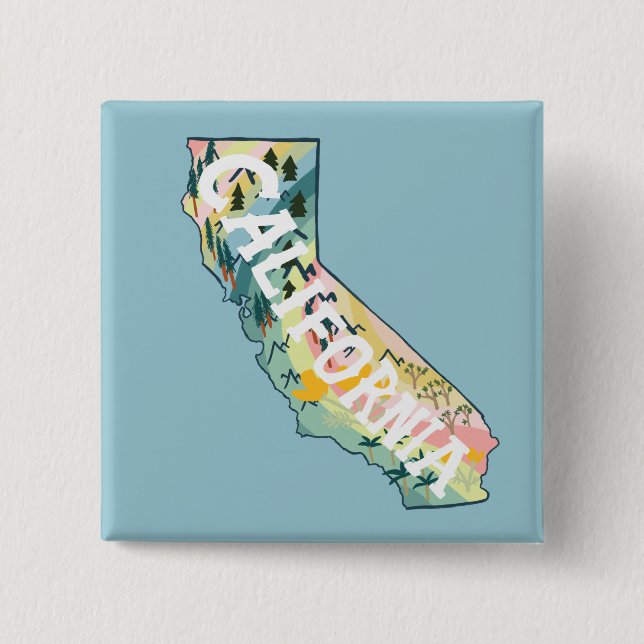 California State Map Illustration 2 Inch Square Button (Front)