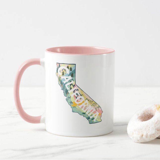 California State Map Illustration Mug (With Donut)