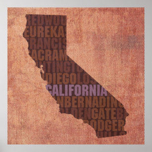 California State Outline Word Map on Canvas Poster