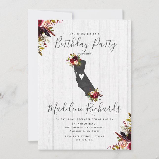 California State Rustic Birthday Party Invitation (Devant)
