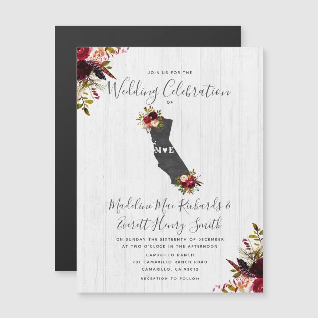 California State Rustic Magnetic Wedding Invitatio Magnetic Invitation (Front/Back)