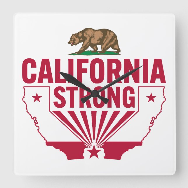 California Strong Grizzly Bear Square Wall Clock (Front)
