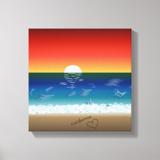 California Sunset | Beach Sand Heart Backdrop  Canvas Print (Front)