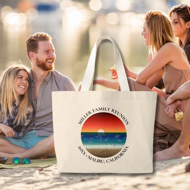 California Sunset Beach Sand Heart Family Reunion Large Tote Bag (Creator Uploaded)