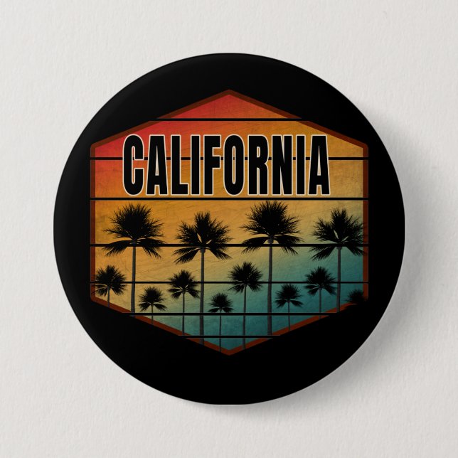 CALIFORNIA SUNSET PALM TREES SUMMER 3 INCH ROUND BUTTON (Front)