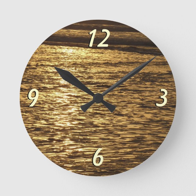 California Sunset Waves Ocean Seascape Round Clock (Front)