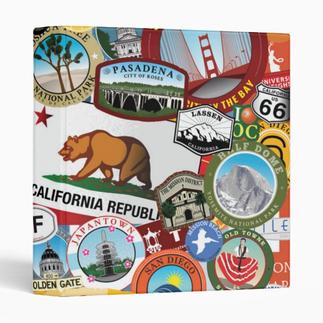 California Super Sticker Collage Pattern Binder (Front/Spine)
