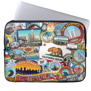California Super Sticker Collage Pattern Laptop Sleeve