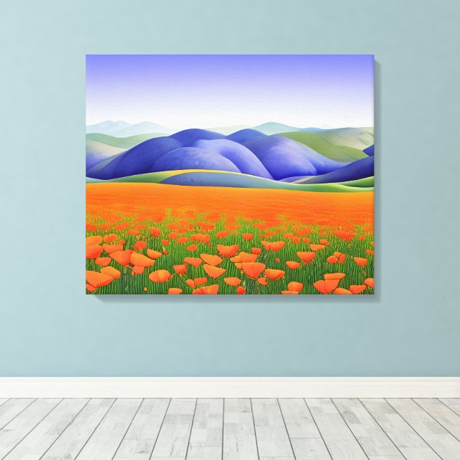 California Superblooms | Surreal Poppies Landscape Canvas Print (Insitu(Wood Floor))